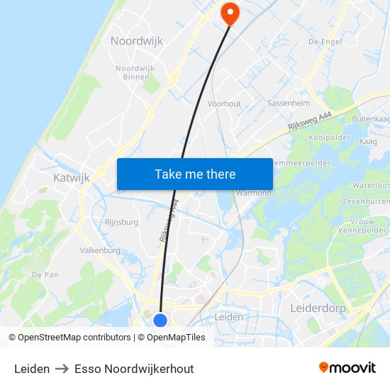 Leiden to Esso Noordwijkerhout map