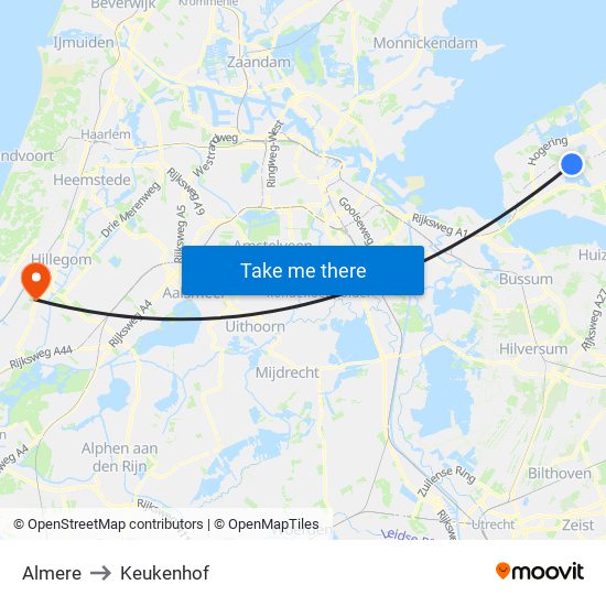 Almere to Keukenhof map