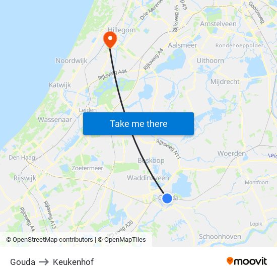 Gouda to Keukenhof map