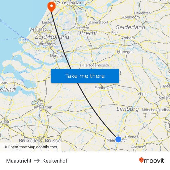 Maastricht to Keukenhof map