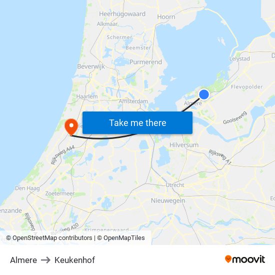 Almere to Keukenhof map