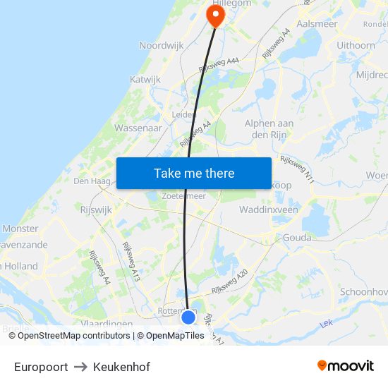 Europoort to Keukenhof map