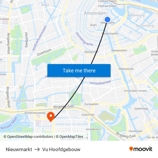 Nieuwmarkt to Vu Hoofdgebouw map