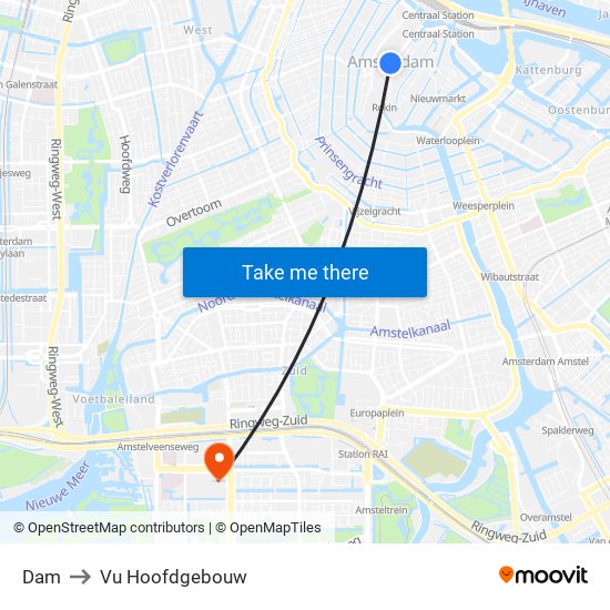 Dam to Vu Hoofdgebouw map