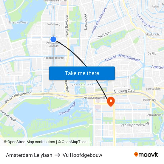 Amsterdam Lelylaan to Vu Hoofdgebouw map
