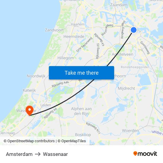 Amsterdam to Wassenaar map