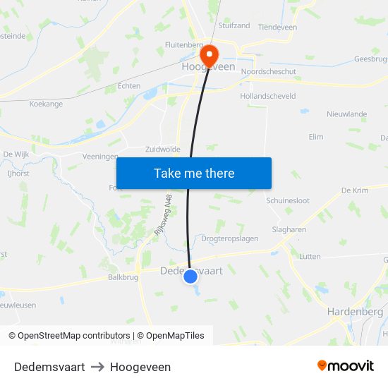 Dedemsvaart to Hoogeveen map