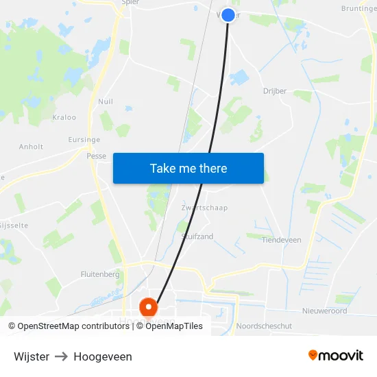 Wijster to Hoogeveen map