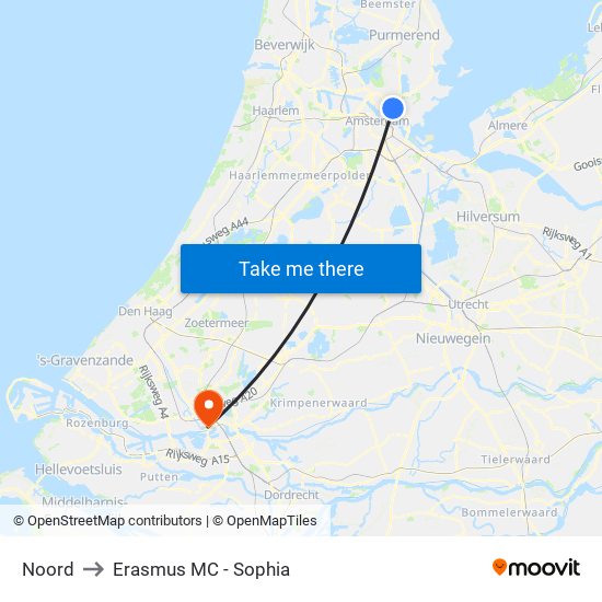 Noord to Erasmus MC - Sophia map