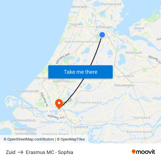 Zuid to Erasmus MC - Sophia map