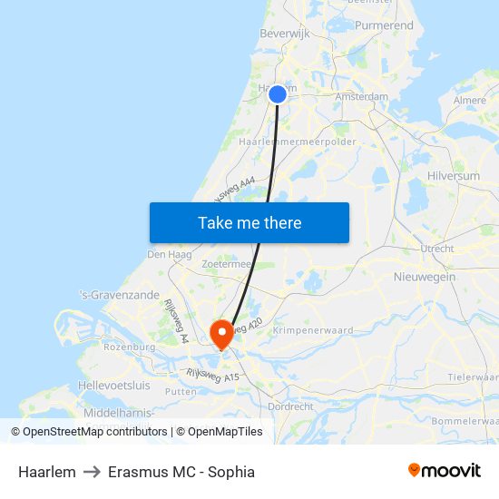 Haarlem to Erasmus MC - Sophia map