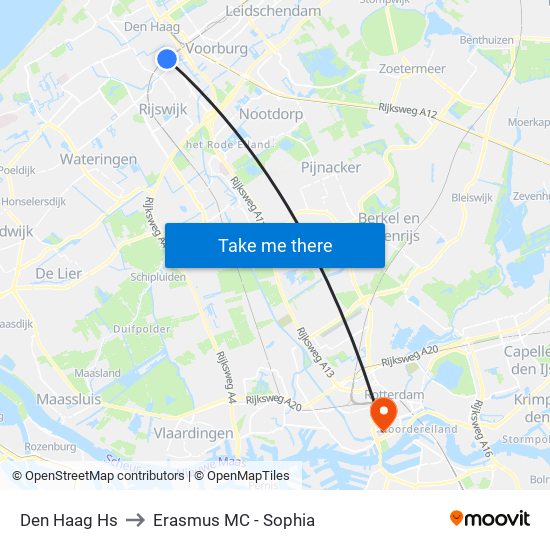 Den Haag Hs to Erasmus MC - Sophia map