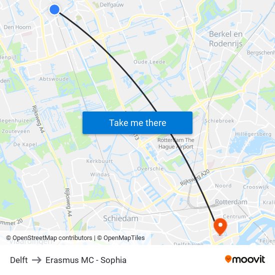 Delft to Erasmus MC - Sophia map