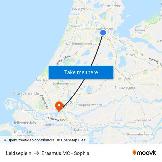 Leidseplein to Erasmus MC - Sophia map