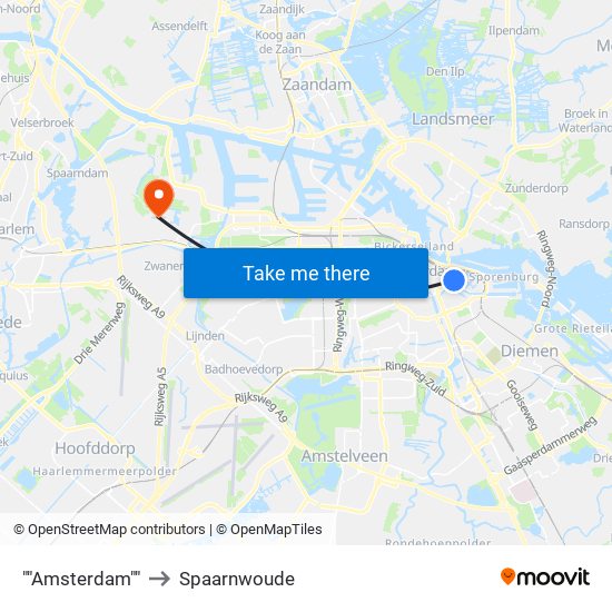 ""Amsterdam"" to Spaarnwoude map