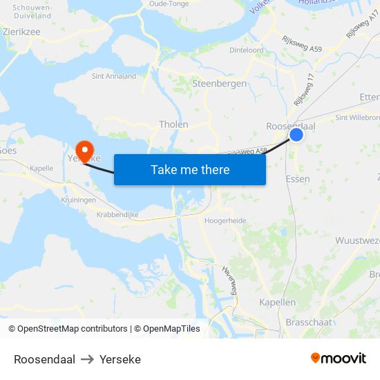 Roosendaal to Yerseke map