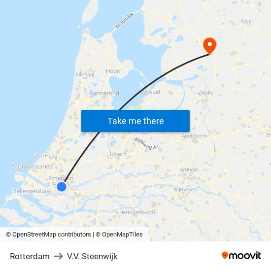 Rotterdam to V.V. Steenwijk map