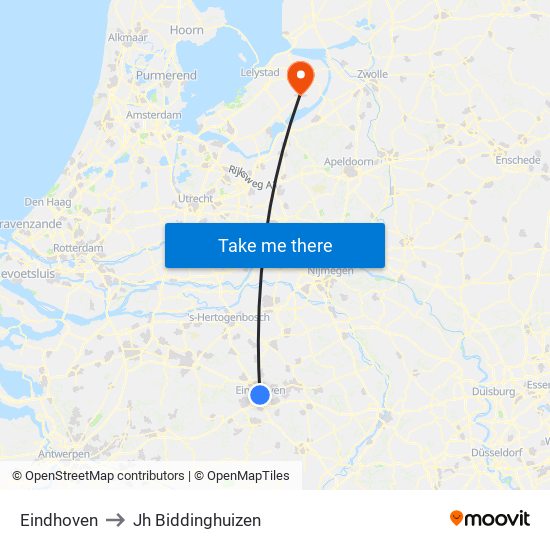 Eindhoven to Jh Biddinghuizen map