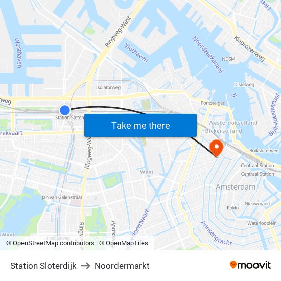 Station Sloterdijk to Noordermarkt map