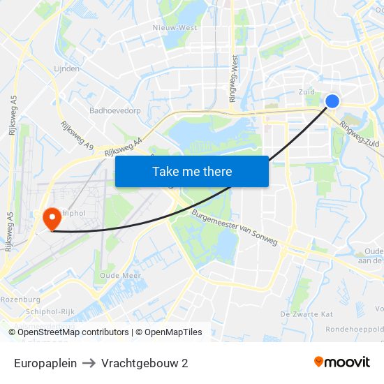 Europaplein to Vrachtgebouw 2 map