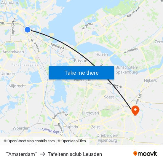 ""Amsterdam"" to Tafeltennisclub Leusden map