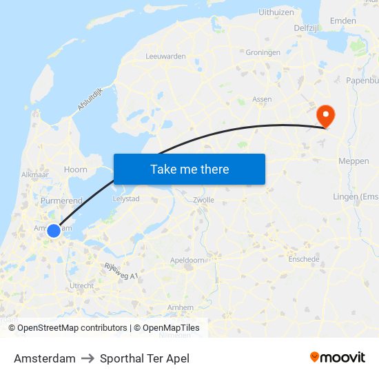 Amsterdam to Sporthal Ter Apel map