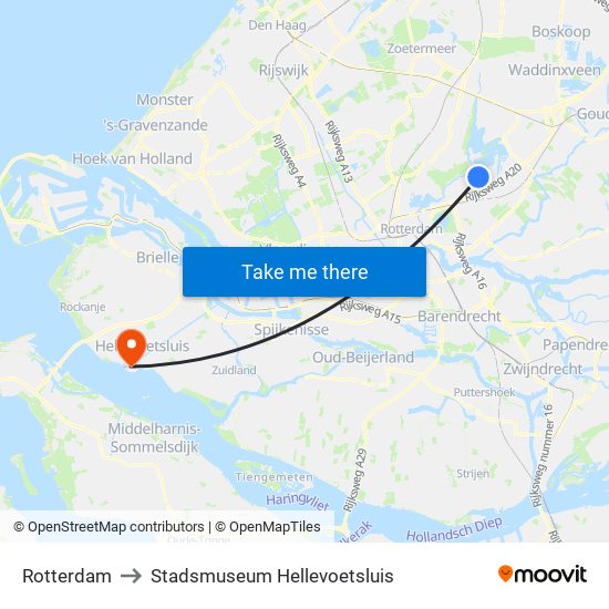 Rotterdam to Stadsmuseum Hellevoetsluis map