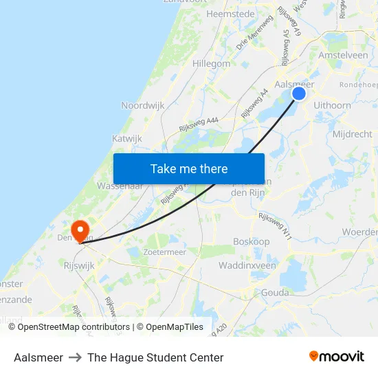 Aalsmeer to The Hague Student Center map