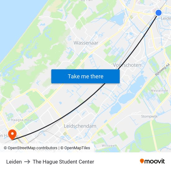 Leiden to The Hague Student Center map