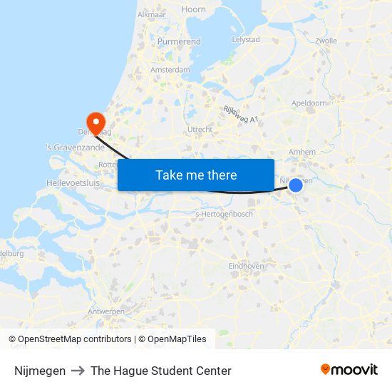 Nijmegen to The Hague Student Center map