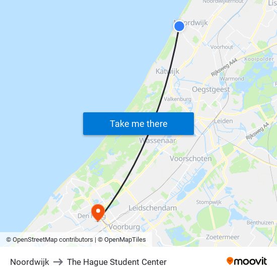 Noordwijk to The Hague Student Center map