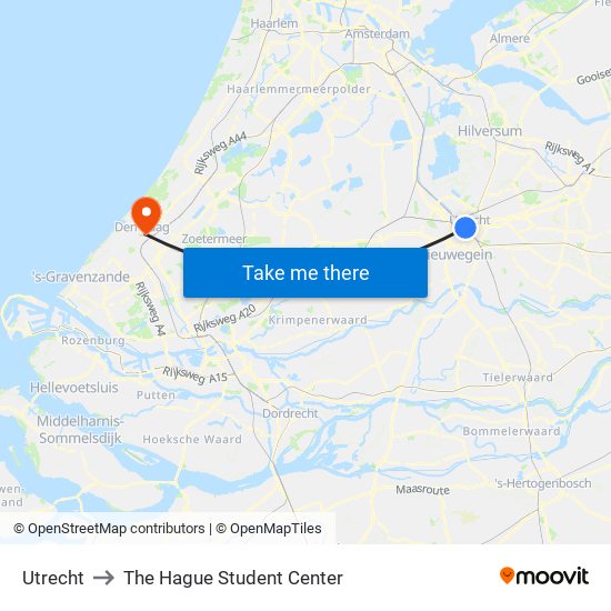 Utrecht to The Hague Student Center map