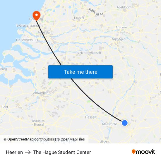 Heerlen to The Hague Student Center map