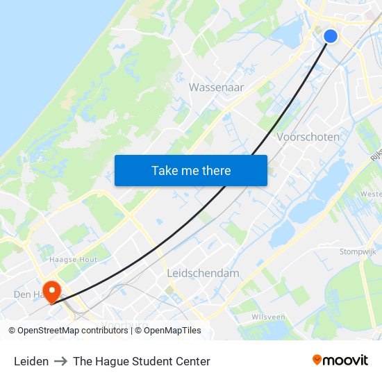 Leiden to The Hague Student Center map