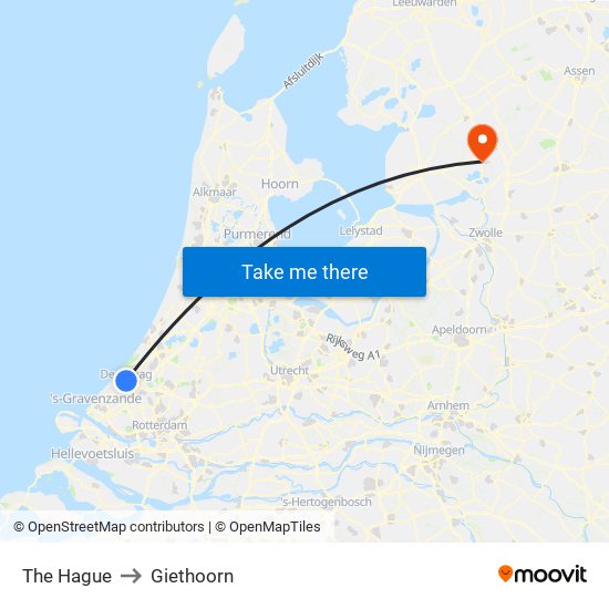 The Hague to Giethoorn map