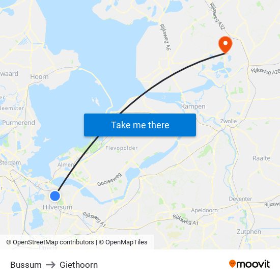 Bussum to Giethoorn map