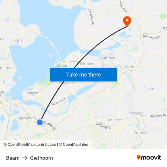 Baarn to Giethoorn map