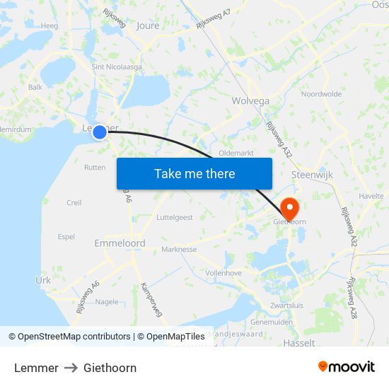 Lemmer to Giethoorn map