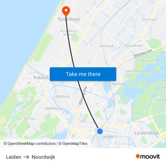 Leiden to Noordwijk map
