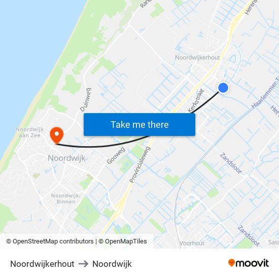 Noordwijkerhout to Noordwijk map