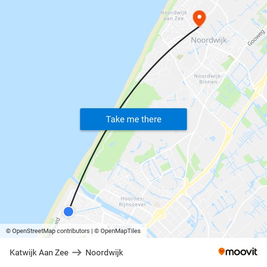 Katwijk Aan Zee to Noordwijk map