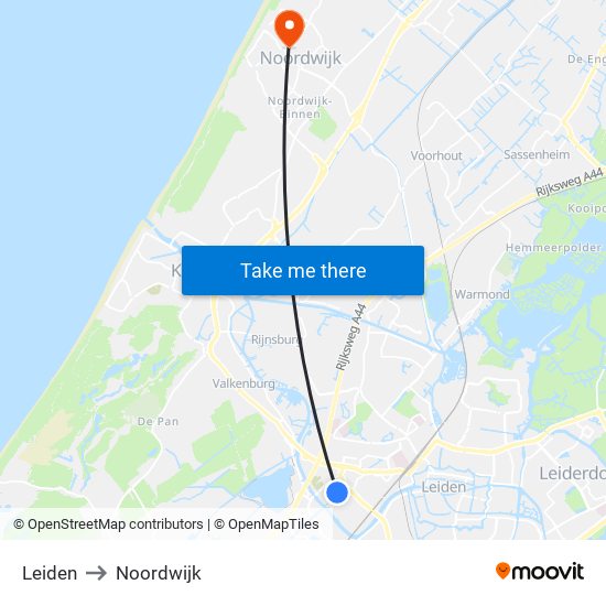 Leiden to Noordwijk map