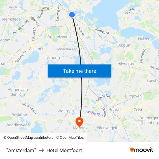 ""Amsterdam"" to Hotel Montfoort map