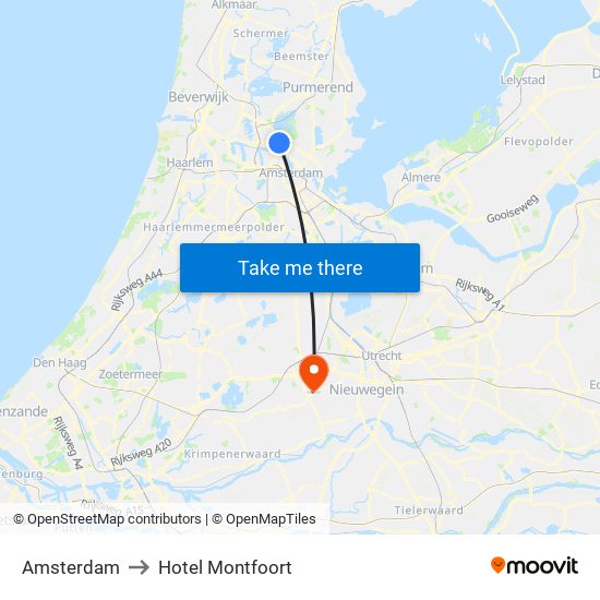 Amsterdam to Hotel Montfoort map