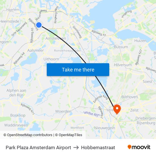 Park Plaza Amsterdam Airport to Hobbemastraat map