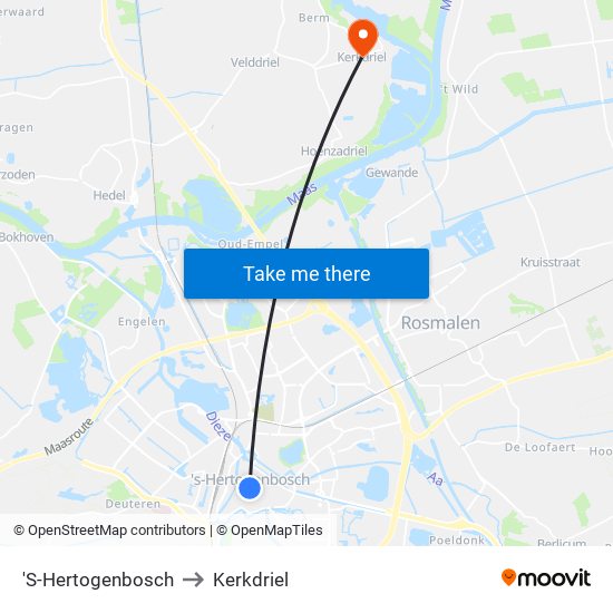 'S-Hertogenbosch to Kerkdriel map