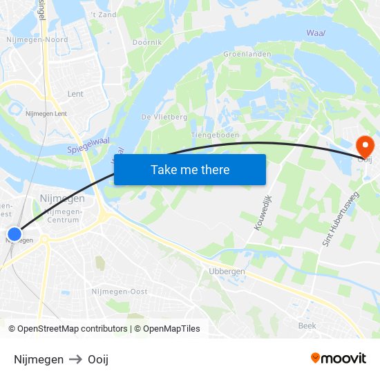 Nijmegen to Ooij map