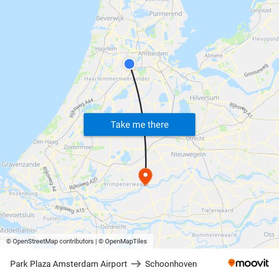 Park Plaza Amsterdam Airport to Schoonhoven map