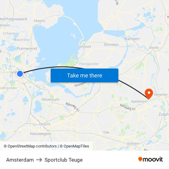 Amsterdam to Sportclub Teuge map