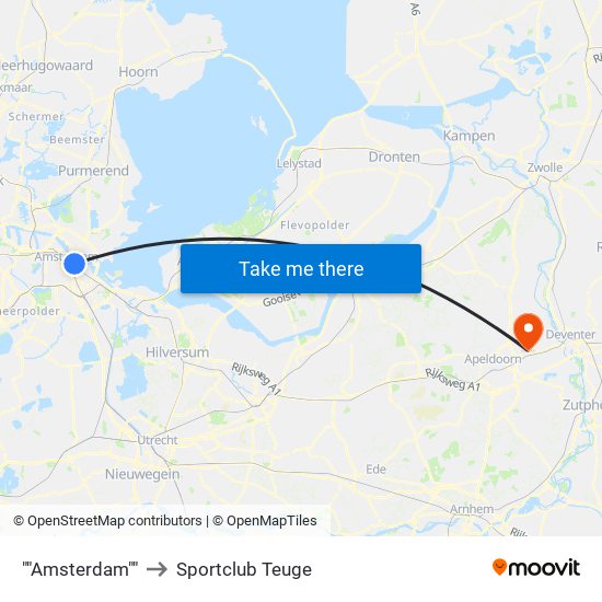 ""Amsterdam"" to Sportclub Teuge map